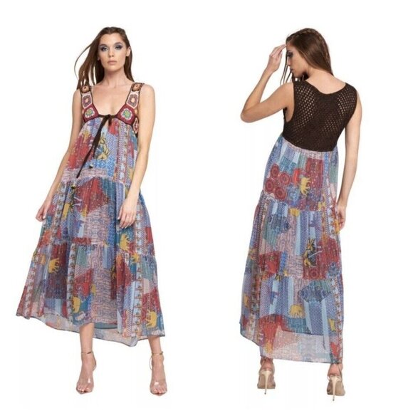 Aratta Silent Journey Felicity Multicolor Sleeveless Crocheted Maxi Dress Sz XS - Picture 1 of 16